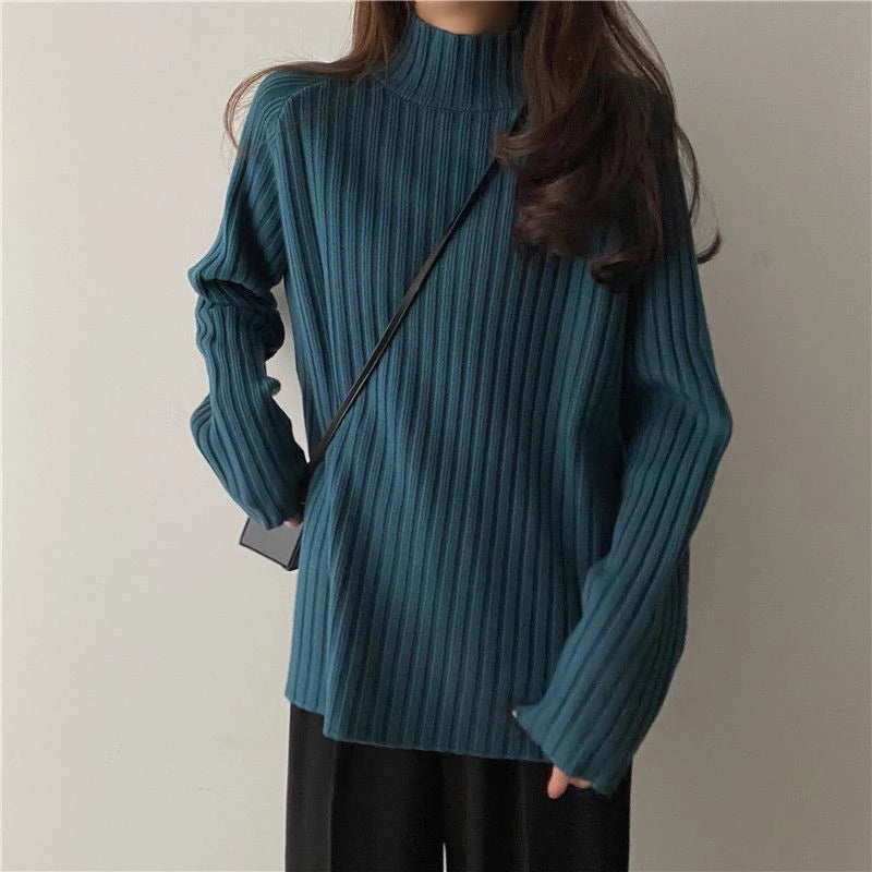 Rollkragen Gestrickte Pullover Frauen Herbst Winter Mode Lose Lange Hülse Alle Spiel Pullover Pullover Solide Büro Dame Jumper