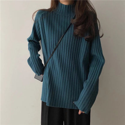 Rollkragen Gestrickte Pullover Frauen Herbst Winter Mode Lose Lange Hülse Alle Spiel Pullover Pullover Solide Büro Dame Jumper