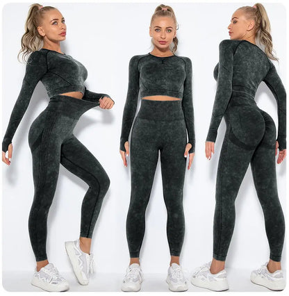 Seamless Yoga Set Gym Clothes Women's Sportswear Yoga Suits Women Fitness Set Tracksuits Sports Outfits Long Sleeve Gym Leggings