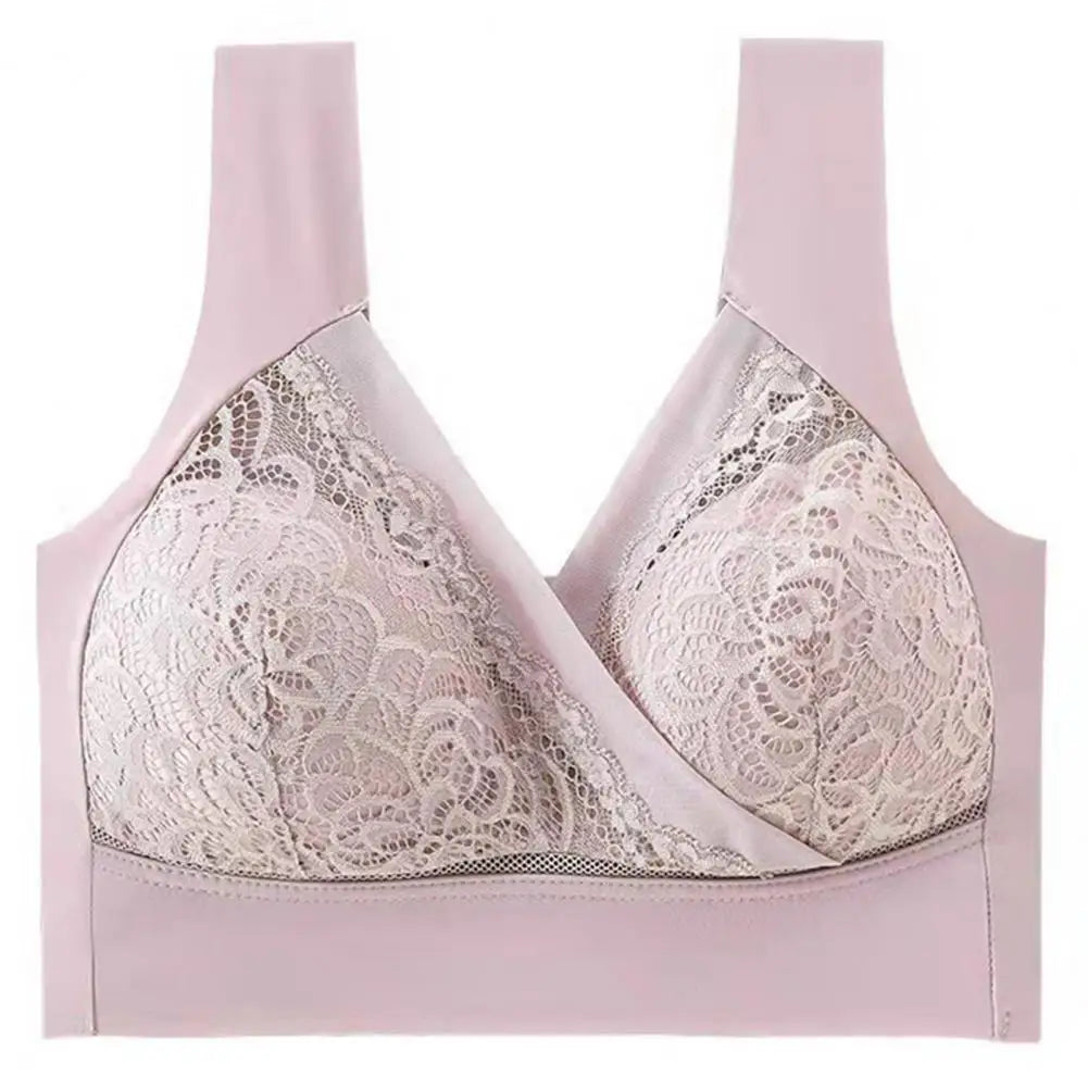 Women Bra Elastic Shoulder Strap Lace Floral Embroidery Maximum Comfort Shockproof Push-up Anti-snagging Wireless Yoga Bra.