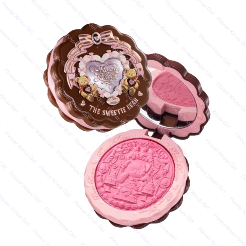 Flower Knows The Sweetie Bear Collection Satin embossed blush Lasting Matte Puffing Natural Brightening Facial Cosmetics 5g.