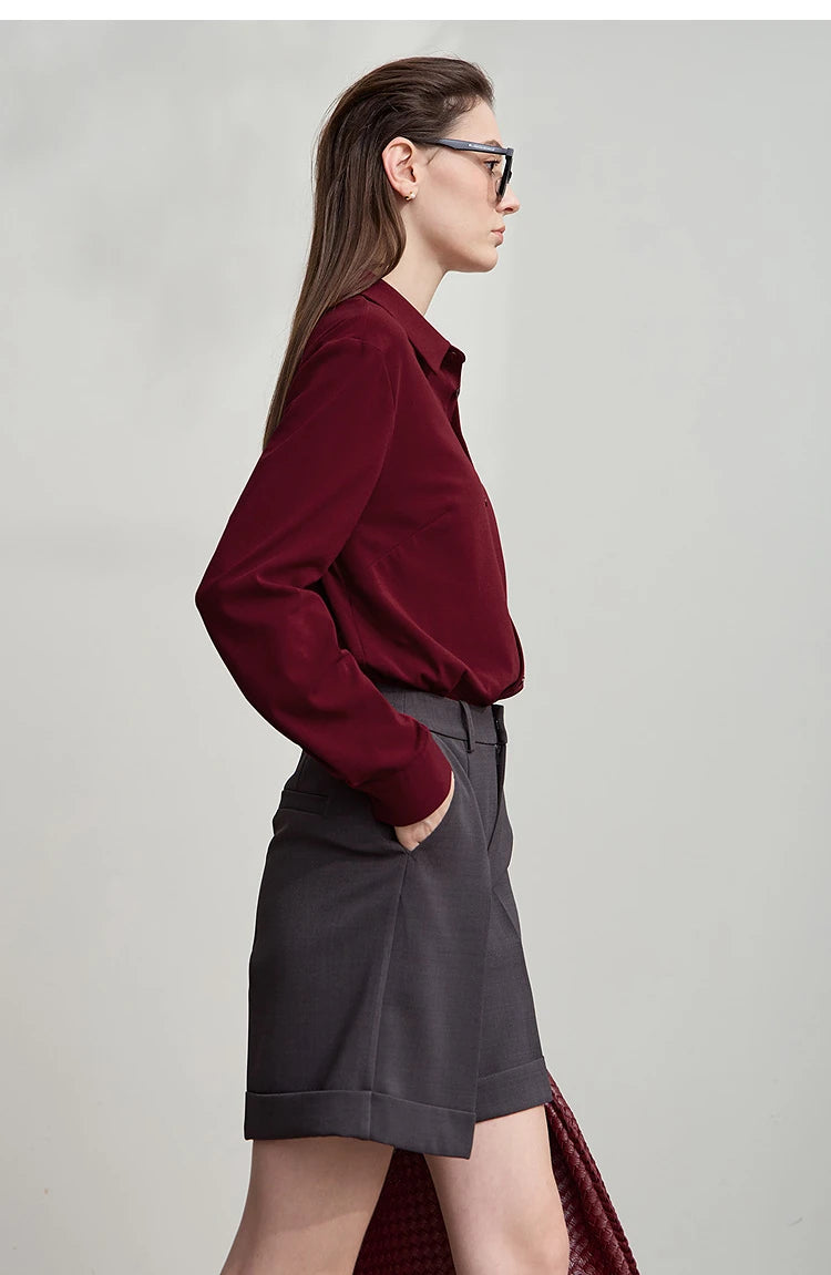 AMII Office Lady Shirt 2025 Autumn New Minimalism thick Long Sleeves Blouse Elastic Cotton Lapel Women's Clothing 12553079