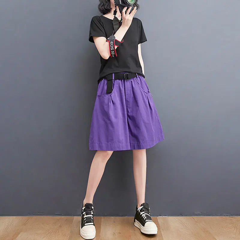 Women's Shorts Half Baggy Mid Length Wide Black Female Short Pants Loose Bermuda Knee Low Price Classic Harajuku Fashion New In