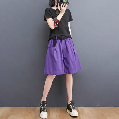Women's Shorts Half Baggy Mid Length Wide Black Female Short Pants Loose Bermuda Knee Low Price Classic Harajuku Fashion New In