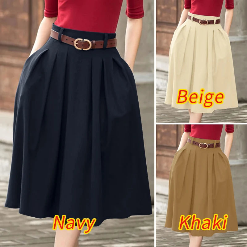 ZANZEA Summer Solid Midi Skirt Elegant Women High Waist Work OL Skirts Fashion A-line Jupes Stylish Party Faldas Saia  Plus Size.