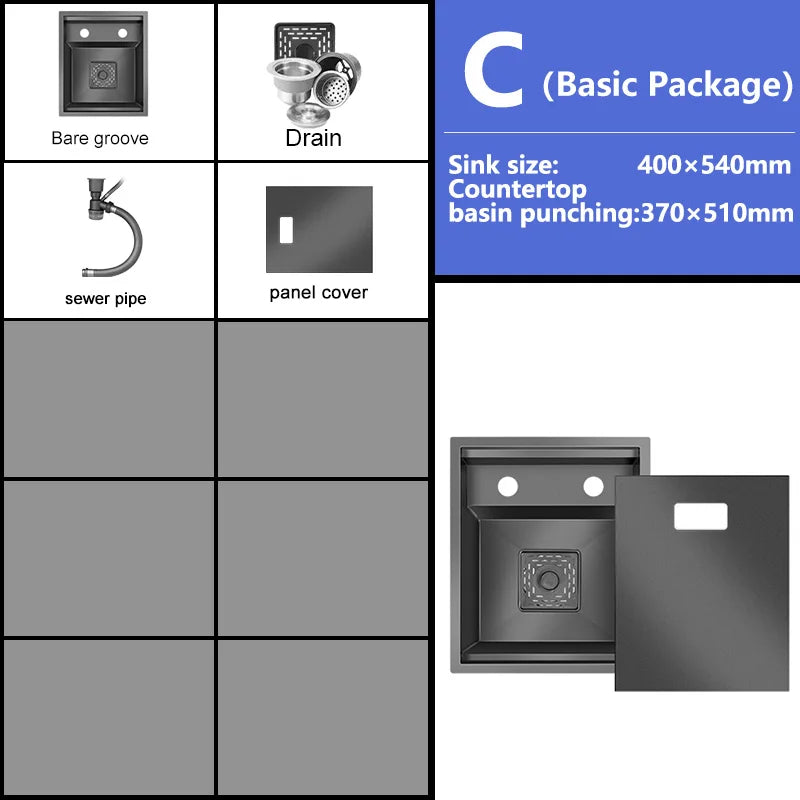 Small Hidden Sink Stainless Steel Kitchen Sink Mini Bar Single Slot Touring Car Wash Basin With Cover Plate Apartment