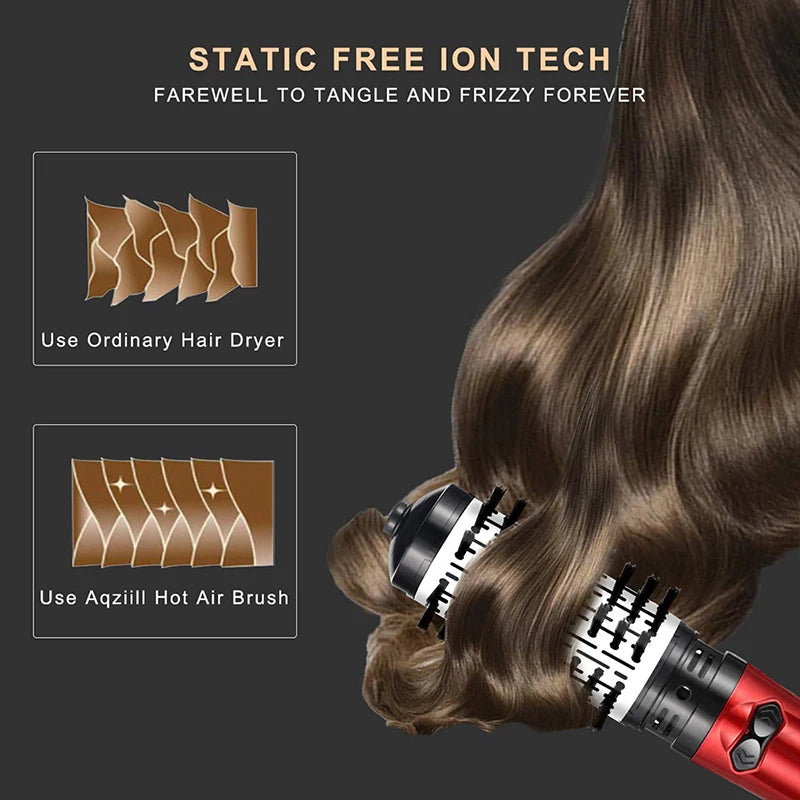 Hot Air Brush Design 3-In-1 Rotating Electric Hair Straightener Curling Comb Roller One-Step Electric Ion Hair Brush.