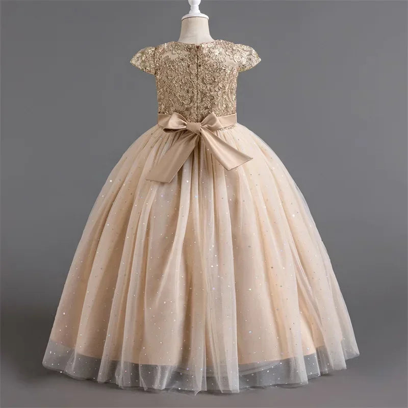 Mädchen Abschlussfeier Bankett Stickerei Paillettenkleid Hochzeitskleid Party Blumenkind Performance und bodenlanges Kleid.