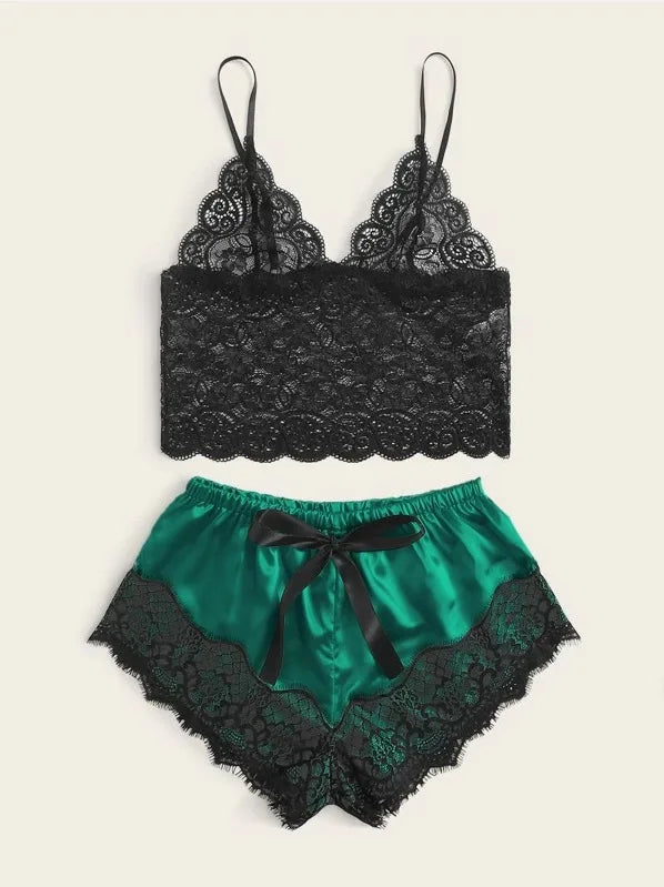 Weibliche Pyjama Sets Spaghetti Strap Top und Shorts Pyjamas Sexy Dessous Seide Satin Nachtwäsche Sommer Hause Tragen Frauen Schlaf Tuch.