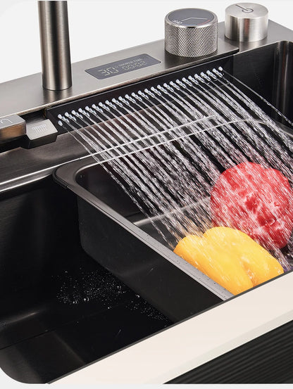 YCRAYS Digital Display Nano Kitchen Sink Large Single Bowl SUS304 Waterfall Faucet Cup Washer Purified Tap Soap Dispenser