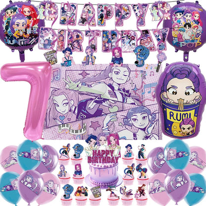 K Pop Dämonenjäger Party Ballon Kind Mädchen Alles Gute zum Geburtstag Party Dekoration Set 1-9. Nummer Ballon Banner Hintergrund Babyparty