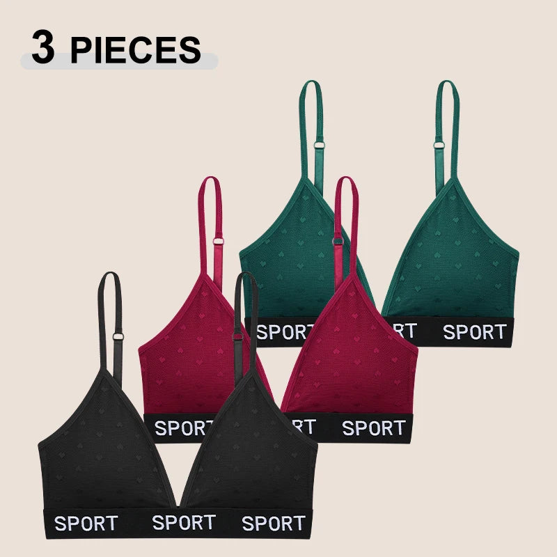 3Pcs/Set Women's Sexy Lace Bras Seamless Letter Deep V Adjusted-Straps Underwear Fashion Cozy Breathable Intimate Lingerie 2025