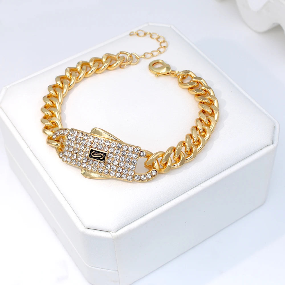 GZJPEI Monaco Chain 18K Gold Plated Cuban Chain Jewelry Set High Quality Necklace Bracelet 2025 New For Bridal Wedding Gift.