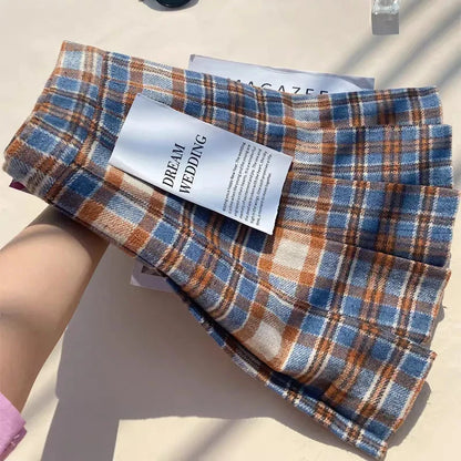 Plaid Woolen Pleated Skirts for Women Fall Winter High Waist Preppy Warm Mini Skirts Lady Fashion Korean All-Match A Line Skirts