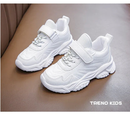 Children White Running Shoes Kids Fashion Sneakers PU Soft Breatheable Comfortable Boys Girls School Sports Shoes Size 26-37.