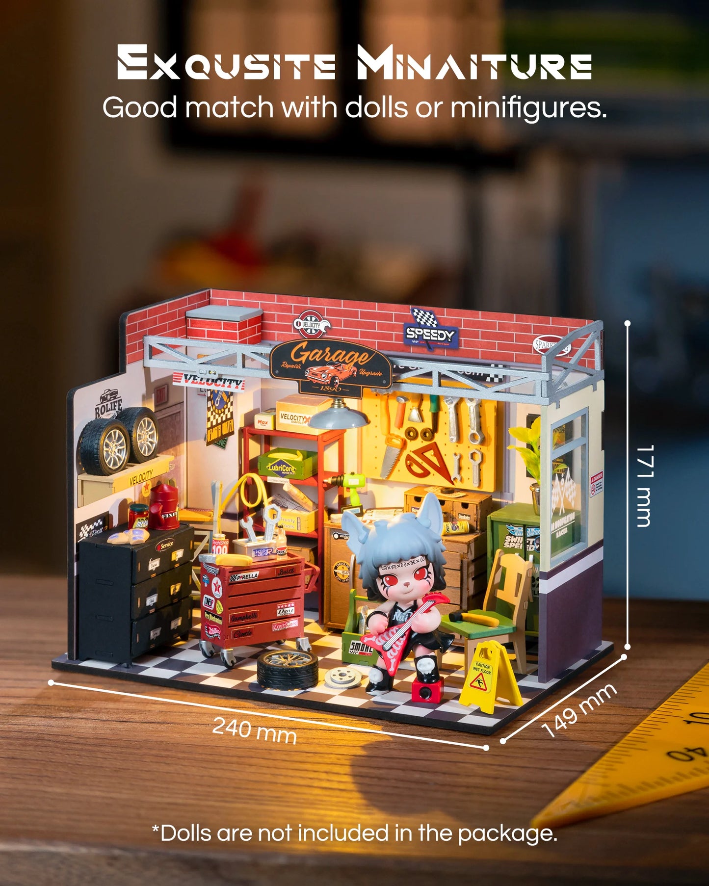 Robotime Rolife Dollhouse Miniature House Kit DIY Mini Garage Workshop LED Light Decorative Wooden Craft Gifts for Children.