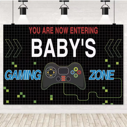 Game On Theme Video Gamer Kids Birthday Party Neon Green Gaming Next Level Up Background Baby Shower Decoration Supplies Props.