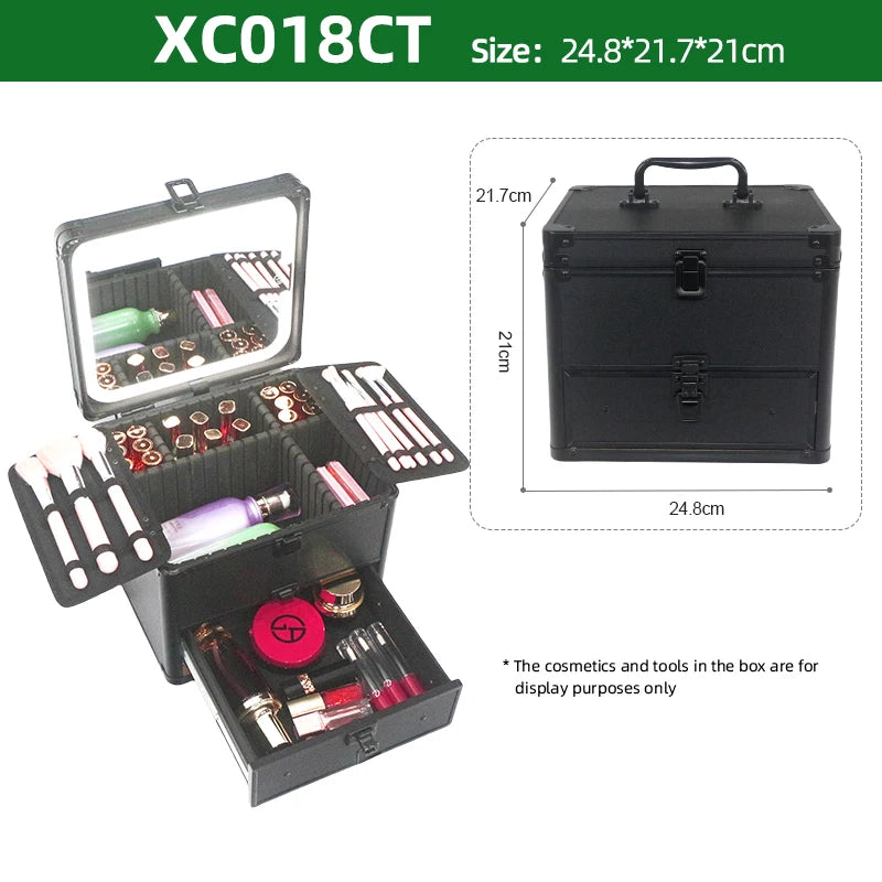 Large Capacity Makeup Case with LED Mirror Multiple Size Options Cosmetic Box LED Mirror Makeup Storage Box for Beauty Salons