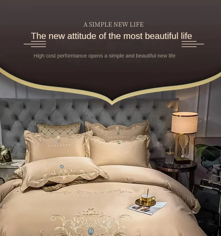 European-Style Bed Sheet Four-Piece Set 100 Cotton High-End Atmospheric Ice Silk Quilt Cover Pure Cotton Bedding.