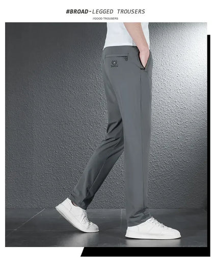 2024 Summer Soft Ice Silk Fabric Men's Thin Casual Pants Korean-style Fashion  Straight High Stretch Trousers Male Luxury Brand