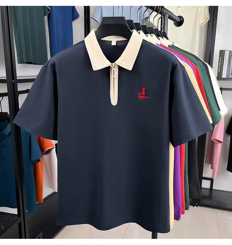 Designer brand fashion short sleeve polo shirt men luxury pony embroidery breathable summer color blocked high-end Paul T-shirt