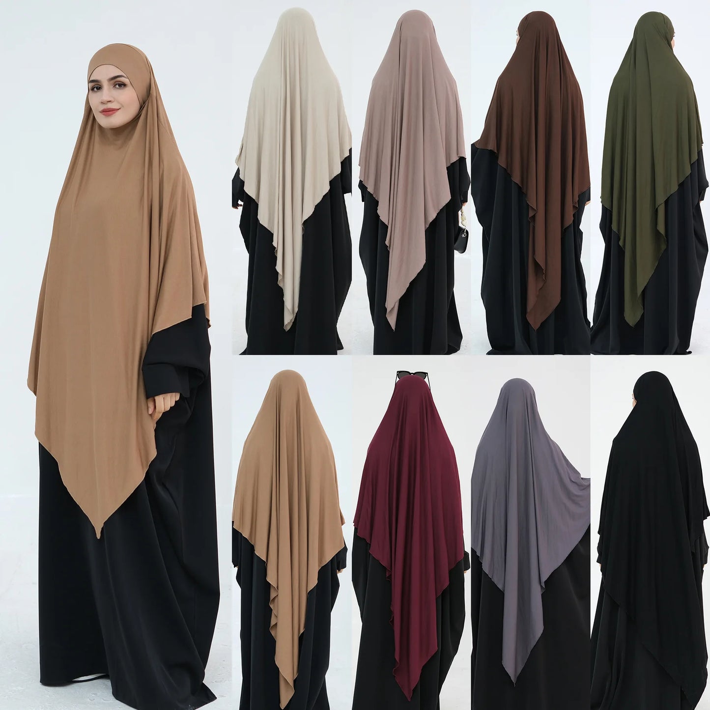 Extra Long Khimar Hijab Scarf Jersey Cotton Muslim Prayer Clothes Islamic Jilbab Khimars for Women Hijabs Veil Niqab Ramadan Eid.
