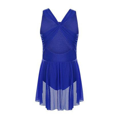 Kinder Mädchen Ärmellose Ausschnitt Strass Eiskunstlauf Trikot Kleid Lyrical Dance Gymnastik Akrobatik Leistung Kostüm.