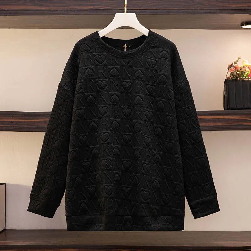 150Kg Plus Größe frauen Fehlschlag 157 Frühling Herbst Neue Liebe Drucken Lose Schlanke Sweatshirt Schwarz Grau Haut 6XL 7XL 8XL 9XL 10XL