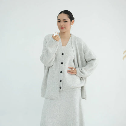 Winter Knitted Wool Cotton 3 Piece Abaya Set + Hijab Daily Thick Warm Modest Muslim Women Islamic Wholesale Suit Abaya.