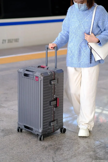 20-Handgepäck, Trolley mit Aluminiumrahmen, PC-Koffer, Reisekoffer mit breitem Griff.