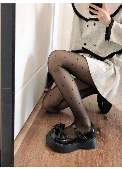 Heart Print Women Tights Ultra-thin Nylon Thigh High Stockings Pantyhose Women Lingerie Female Hosiery High Waist Body Stockings