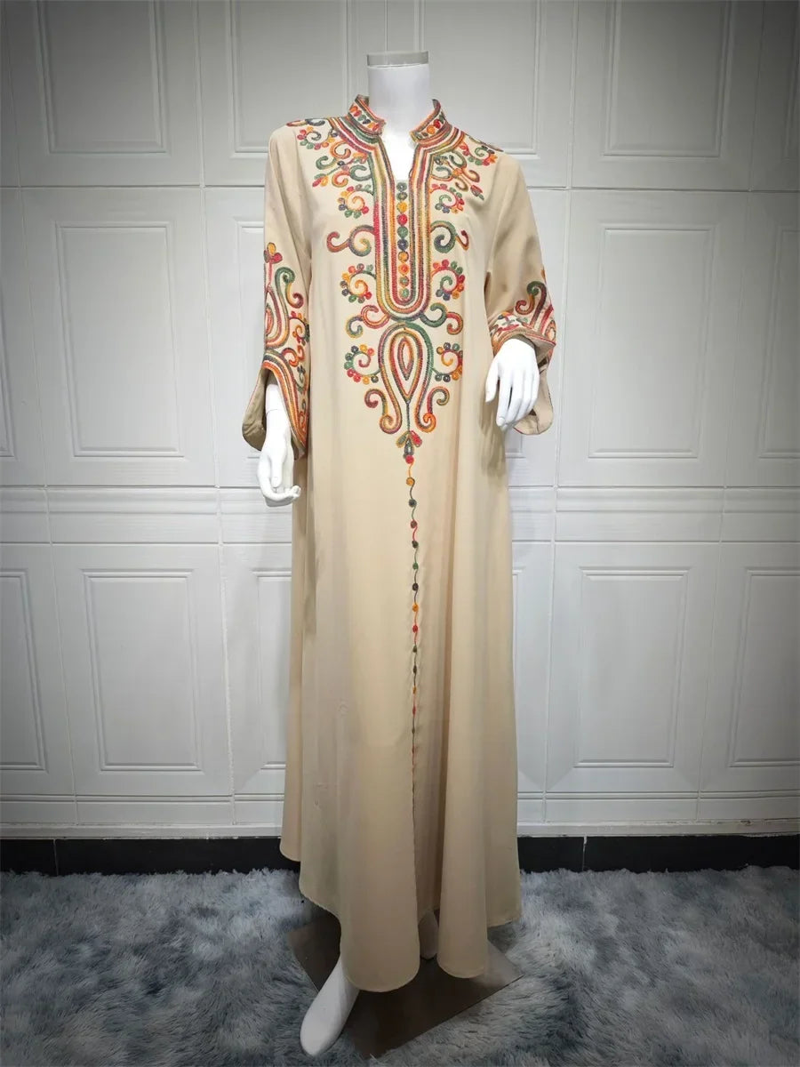 Ramadan Muslimische Damen bestickte lose Abaya-Kleider für Frauen Gala Marokko Dubai Eleganter lässiger Kaftan