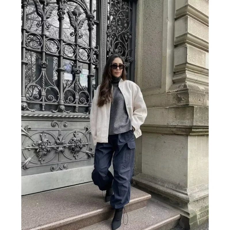 TRAFZR Damenjacken Frühling 2023, elegantes Fleece, Vintage, neue Oberbekleidung, Langarm, Harajuku, Y2k, Streetwear, Bomberjacken.