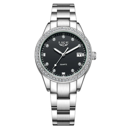 LIGE 2025 Diamond Women's Watch Fashion Elegant Quartz Wristwatches Waterproof Steel Strap Watch For Ladies Gifts Reloj Mujer