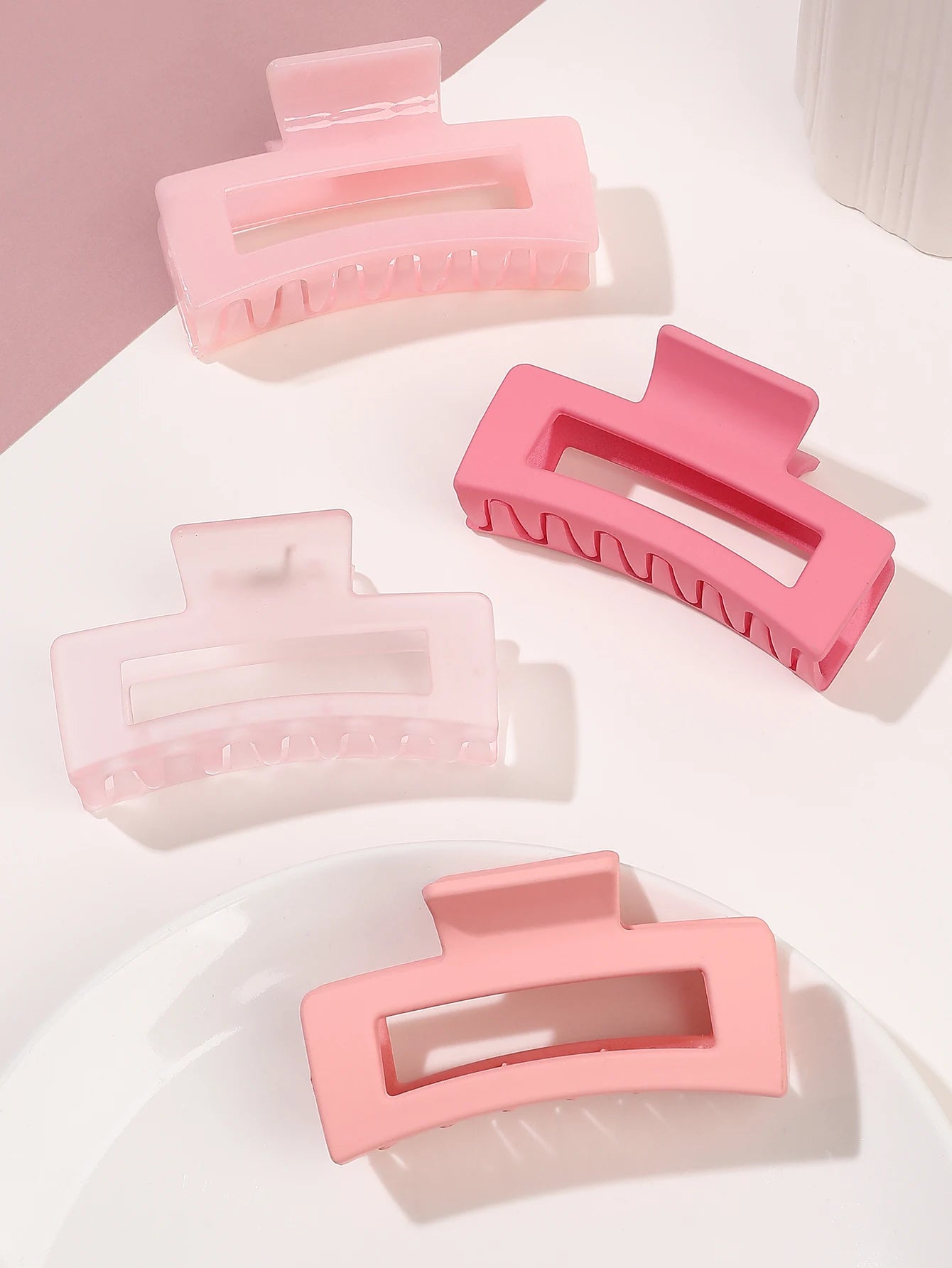 4 Pcs Pink Large Hair Claw Clips 3.4" Non-slip Big Square Matte for Women Girls, Strong Hold Banana Clips for Thick Thin Hair.