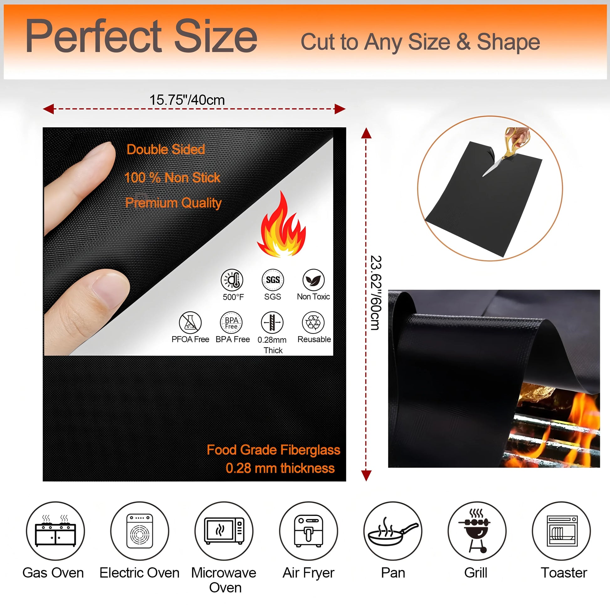 Oven Bottom Liners Non Stick Barbecue Grill Mats Reusable Kitchen Toaster Liner Air Fryer Cooking Heat Resistant Baking Paper.