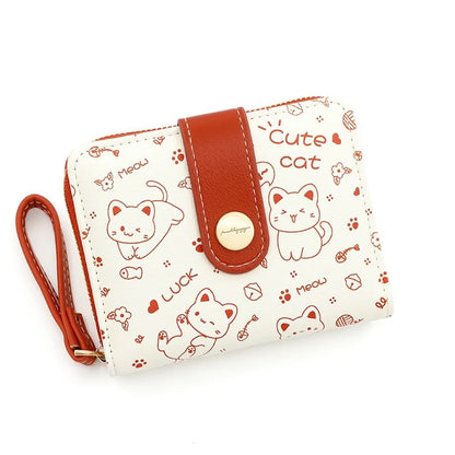 Japanese Cute Cat Girls Wallet Short Student ID Bank Card Holder Money Bag Zipper Wallets For Women Key Storage Purse Coin Purse.