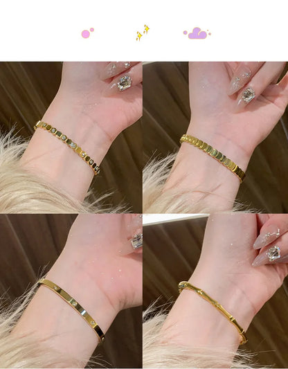 Titanium Steel Gold Silver Color Bangles for Women Girls Trend Waterproof Jewelry Luxury Sparkling Zircon Bracelet Bangle.