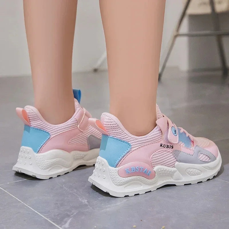 Kids Spring Sneakers Girls School Casual Shoes Outdoor Breathable Running Shoes Light Soft Tenis Pink Non-slip Children Shoes.