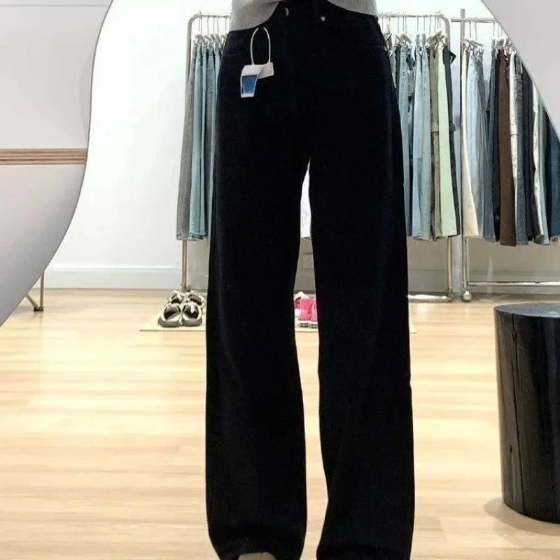 High Waist Straight Leg Jeans Women's Spring New Slim Fit Spring Autumn Narrow Version Smoking Pipe Pants.