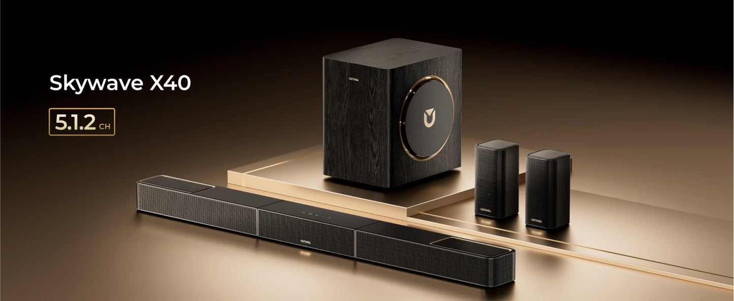 ULTIMEA Skywave X40 5.1.2ch Wireless Surround Sound System for TV with Dolby Atmos, Home Cinema Soundbar with Wireless Subwoofer.