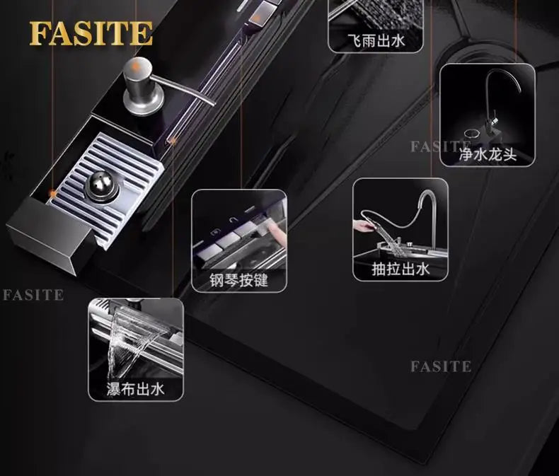 5.0 Thickened Whale Honeycomb Sink Feiyu Waterfall 304 Stainless Steel Handmade Digital Display Single Sink Household Kitchen