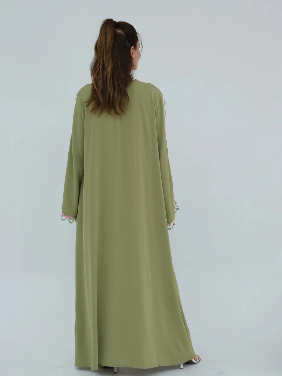 Women Arabic Dubai Abaya Luxury Floral embroidery Kimono Cardigan Long Dress Modest Ramadan Robe Femme Islam Clothing Kebaya.