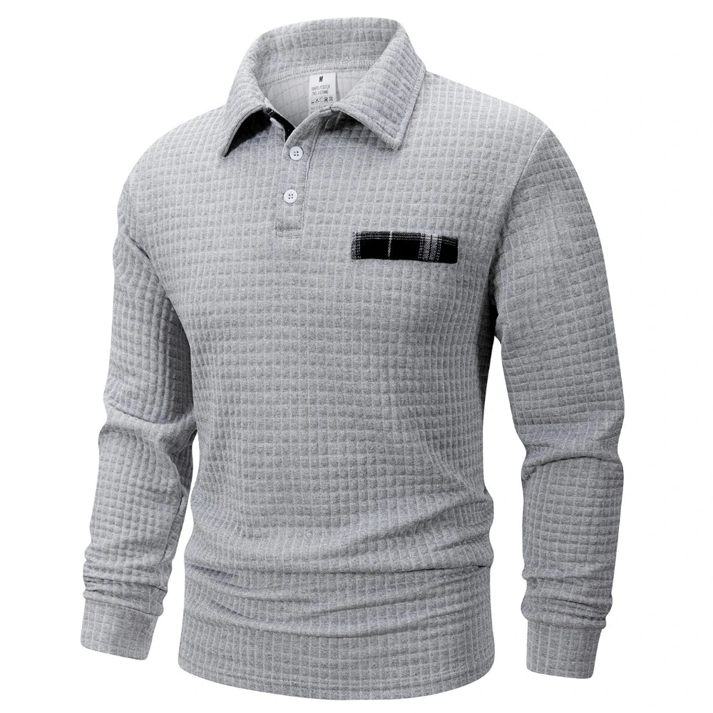 Autumn Knitted Jacquard Grid Polo Pullover Men Solid Color Casual Long Sleeved Sweatshirts Male Daily Warm Turtleneck Streetwear