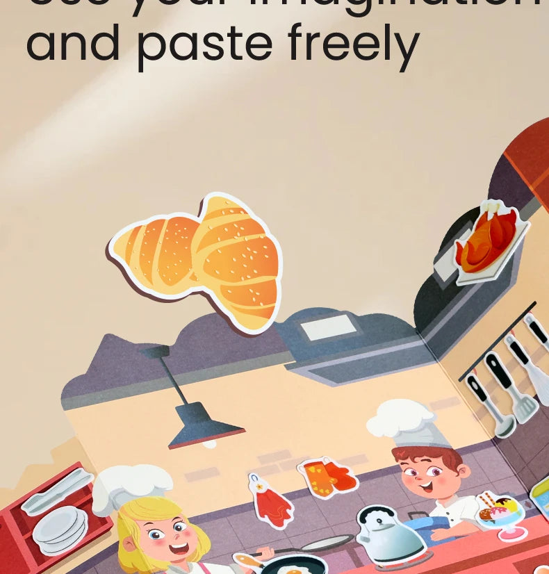 Kids' Reusable Castle Jelly Sticker Book Multi-Theme DIY Creative Jelly Stickers Portable Quiet Busy Book Montessori Sticker Toy.