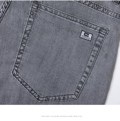 Summer Thin Men's Loose Straight Jeans Lyocell Soft Drape Business Casual Trousers Classic Smoke Gray Brand Ice Silk Pants