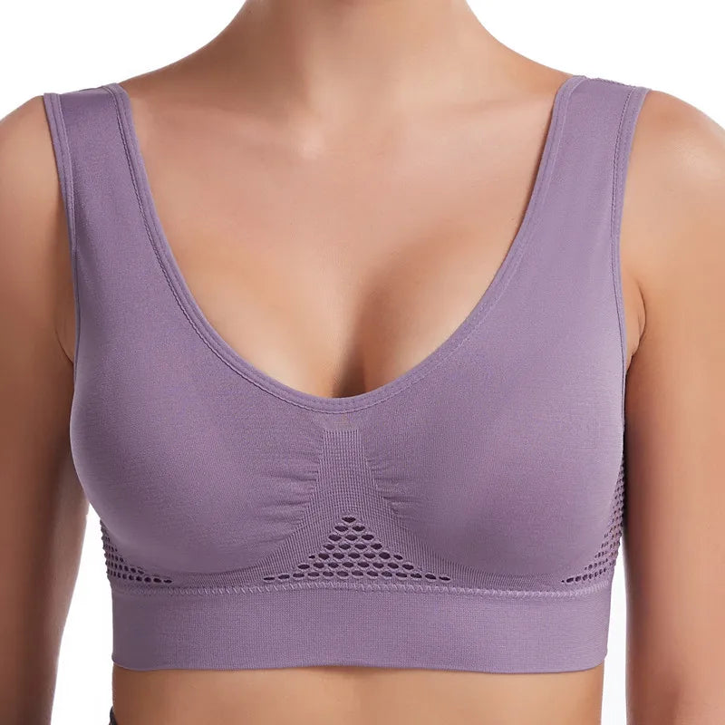 S-4XL Seamless Active Yoga Bra Women Wireless Sports Breathable Hollow Out Push Up Brassiere With Pad Vest Tank Top Running Bra.