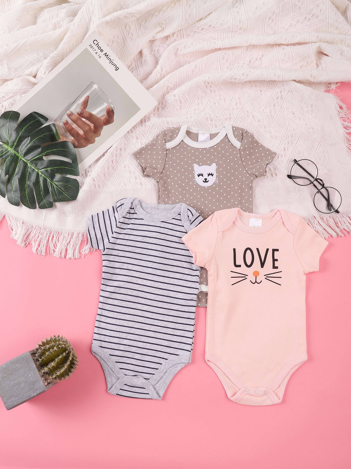 3PCS Sommer Jungen und Mädchen Nette Muster Hoodie Set Kurzarm Dreieck Overall Neugeborenen Baumwolle Bequeme Overall Pyjamas