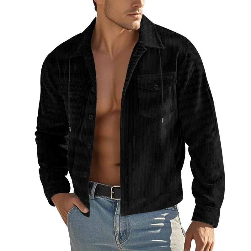 Men's Corduroy Jacket Stand-up Collar Slim Fit Retro Multi-pocket Workwear Commuter Coat for Spring And Autumn