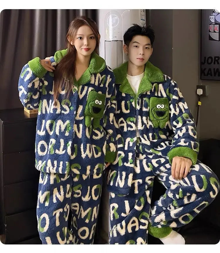 Winter Fleece-gefüttert Verdickte Korallen Fleece Pyjamas Für Männer Lange Plüsch Geeignet Für Oberbekleidung Hause Tragen Paar Pyjamas Set für.